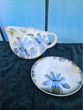Japanese Watercolor-Style Teapot (Display Only), Creamer & Saucer  1970s–1990s